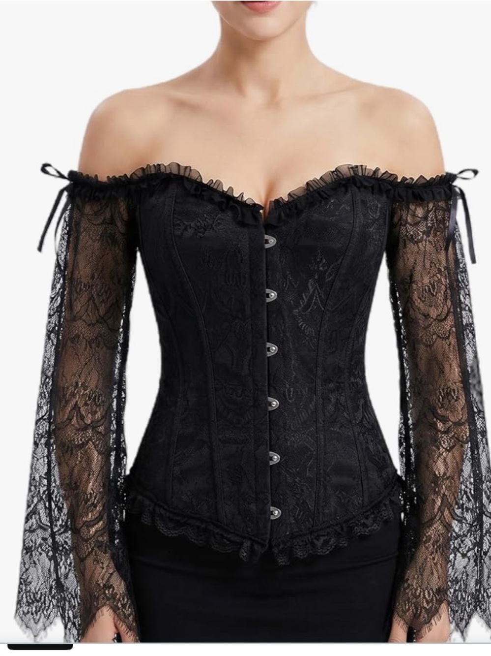 NWT DOSE black of the shoulder, long bell sleeve gothic corset top size S.